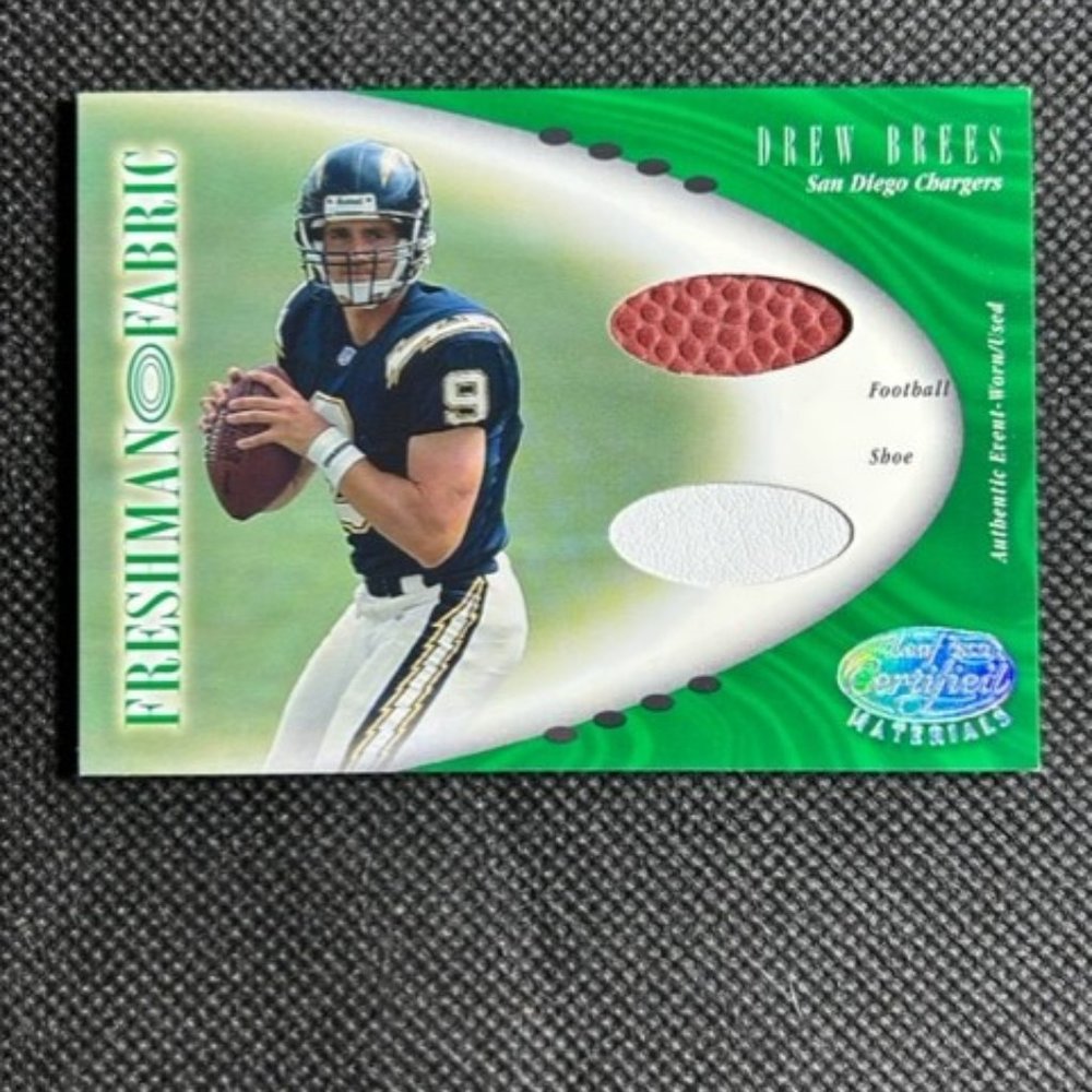 ⚜️ 2001 Leaf Certified Materials Drew Brees Rare High # Shoe Ball RC Rookie Card